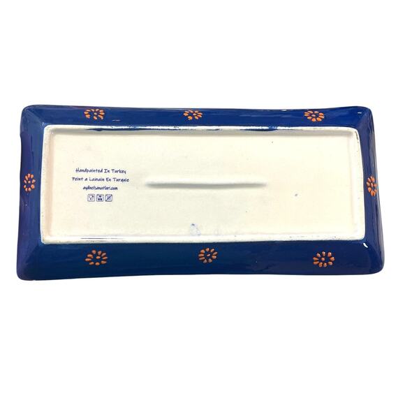 Hand-Painted Turkish Ceramic Blue Floral Appetizer & Dip Set – 5 Pieces - Picture 3 of 7